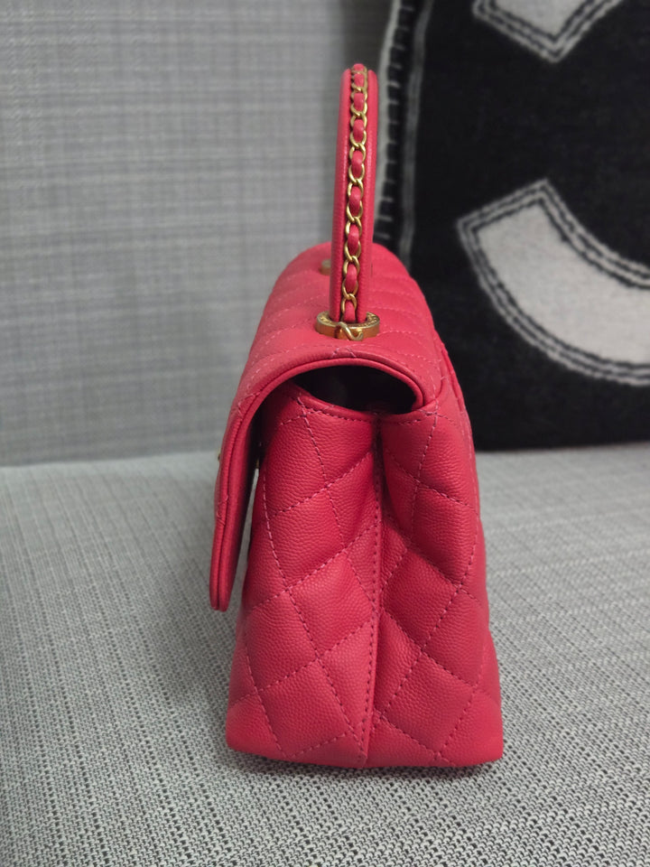 Chanel 23P 2023 Pre Spring/Summer Collection Pink Caviar Aged GHW Coco Handle with Detachable Strap and enchained handle size Small