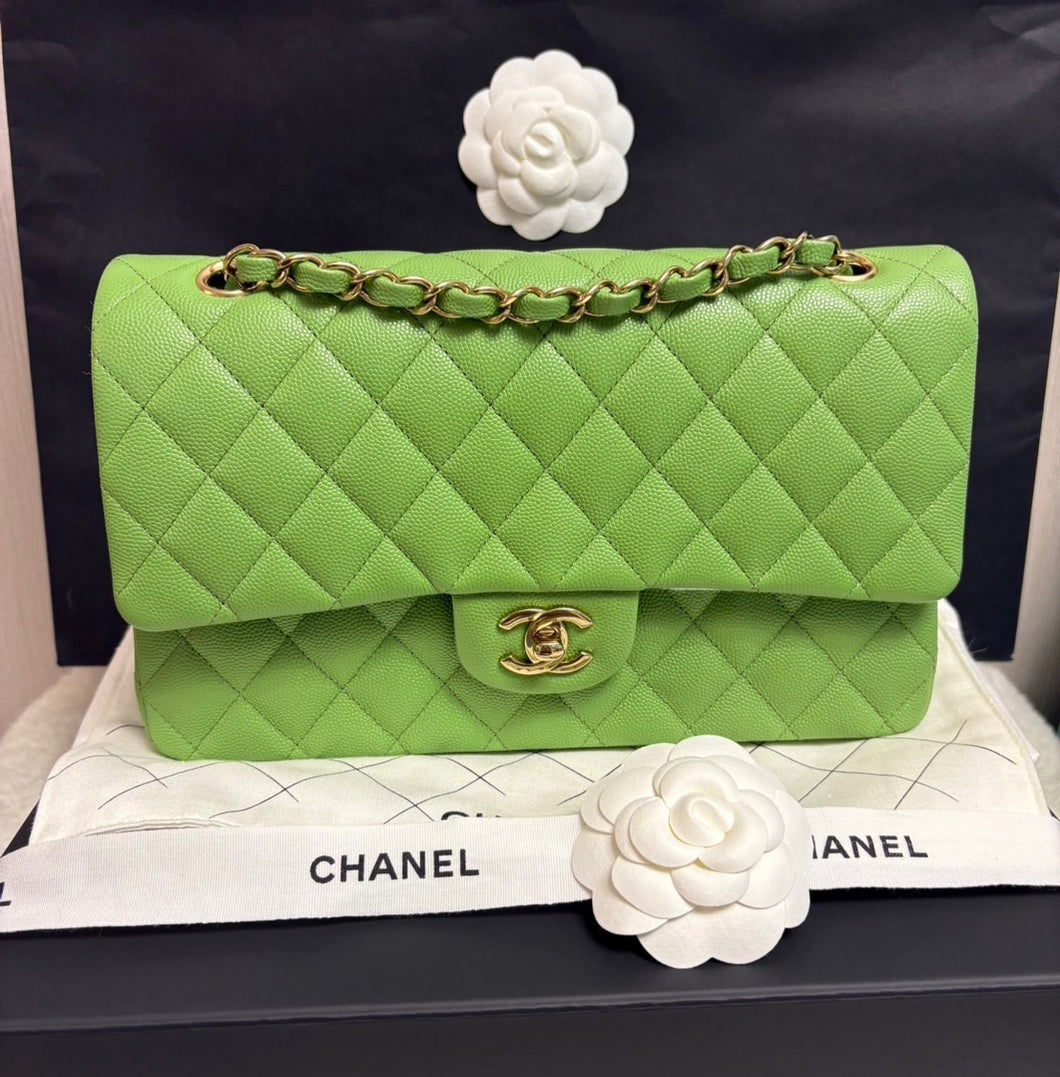 CHANEL 23C 2023 Apple Green caviar LGHW Medium Timeless Classic Double Flap Bag