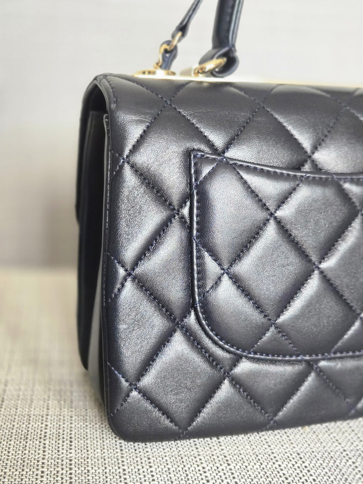 Chanel series 28 2019 Navy Lambskin Champagne GHW Trendy CC Flap Bag size Small with Detachable Strap
