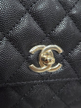 Load image into Gallery viewer, Chanel Black Caviar Champagne GHW Coco Handle Flap Bag size Small with Detachable Strap
