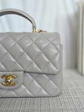 Load image into Gallery viewer, CHANEL 21A light Grey Lambskin Aged GHW Mini Rectangular Flap Bag with Top Handle
