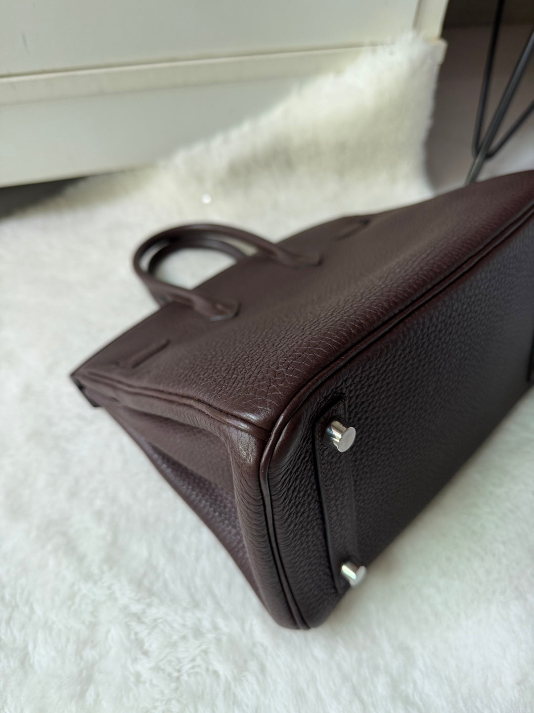 HERMES Cacao Togo Leather PHW Birkin 25 Stamp M in sq