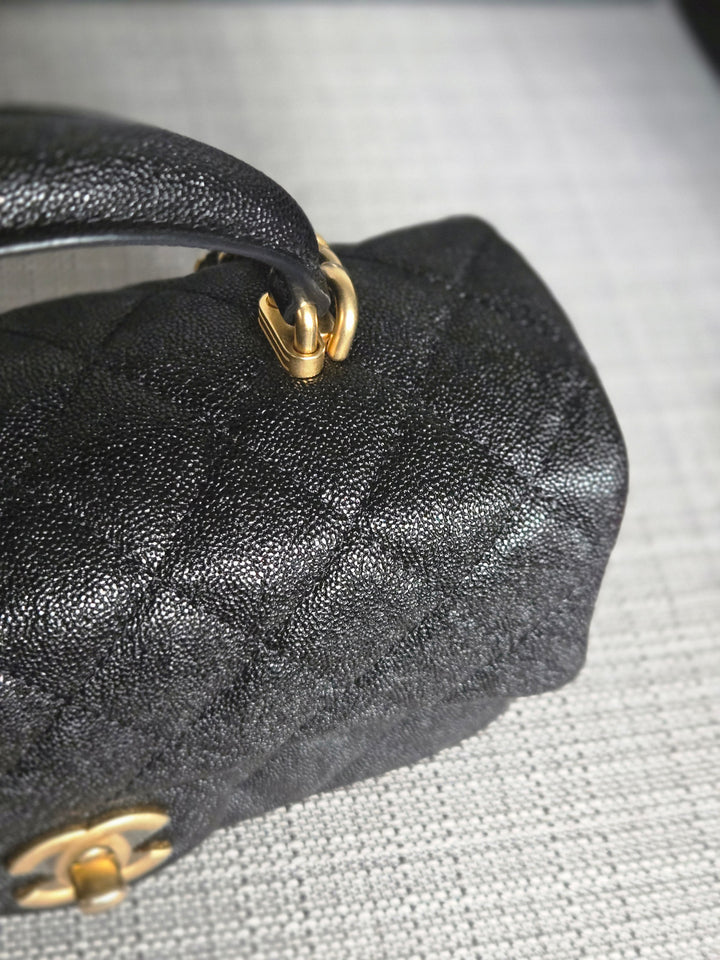 Chanel series 31 21S 2021 Collection Black Caviar Aged GHW Mini Rectangular Flap Bag with Top Handle