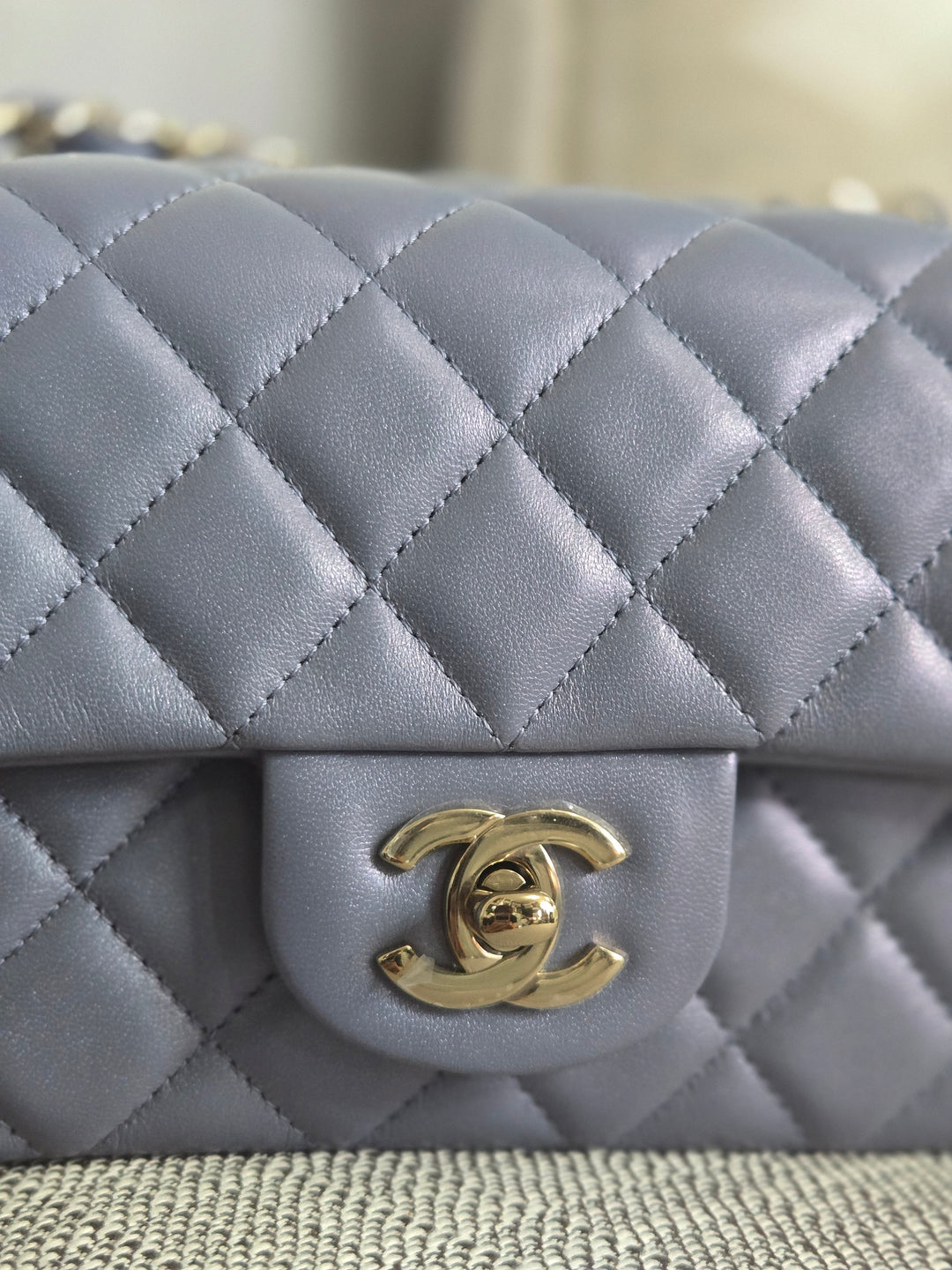 Chanel 22B Iridescent Light purple lambskin champagne GHW Mini Rectangular Flap Bag