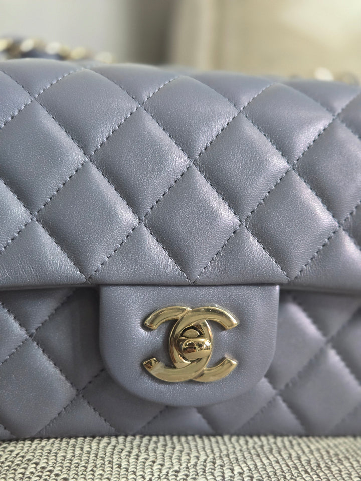 Chanel 22B Iridescent Light purple lambskin champagne GHW Mini Rectangular Flap Bag