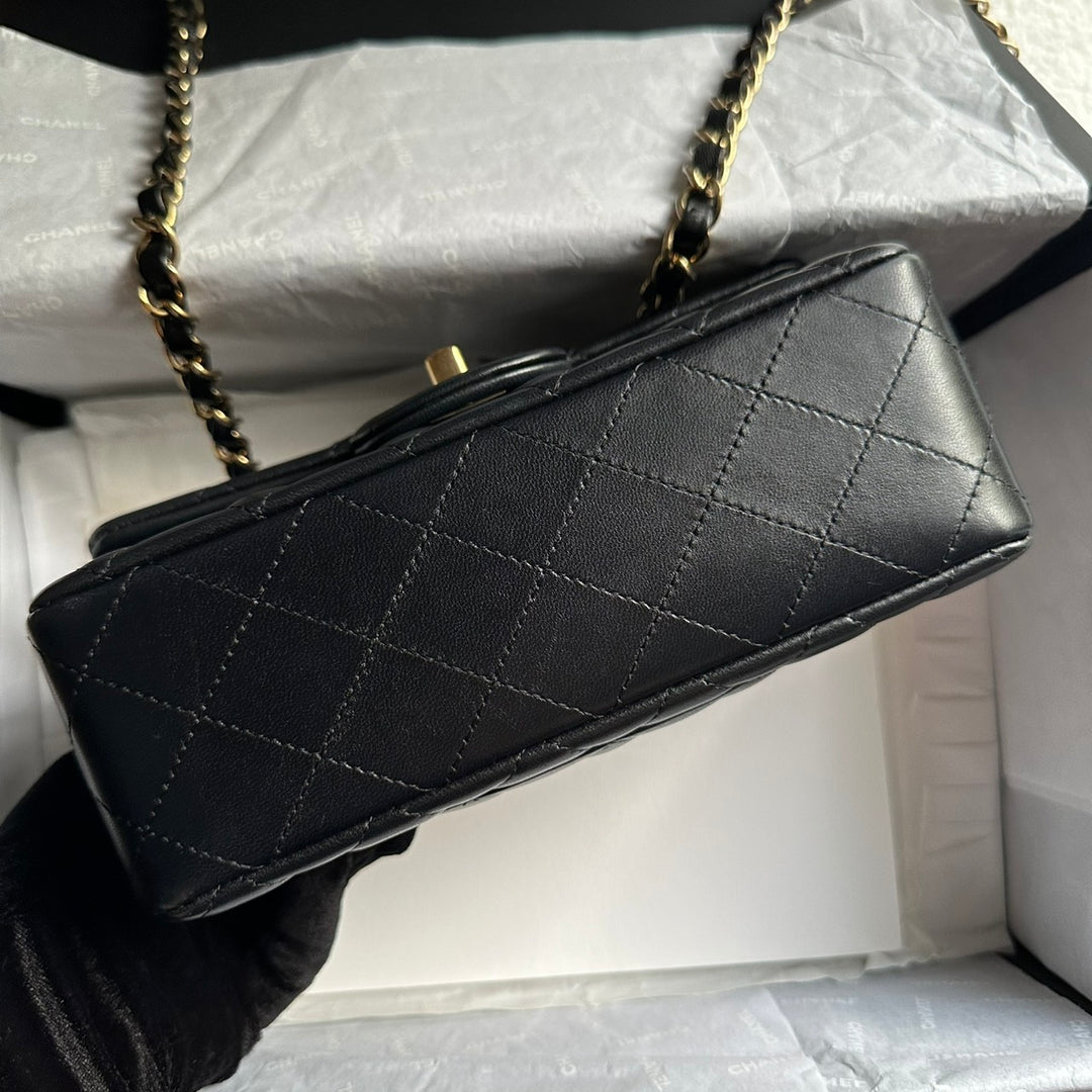 CHANEL Black Lambskin LGHW Mini Rectangular Flap Bag