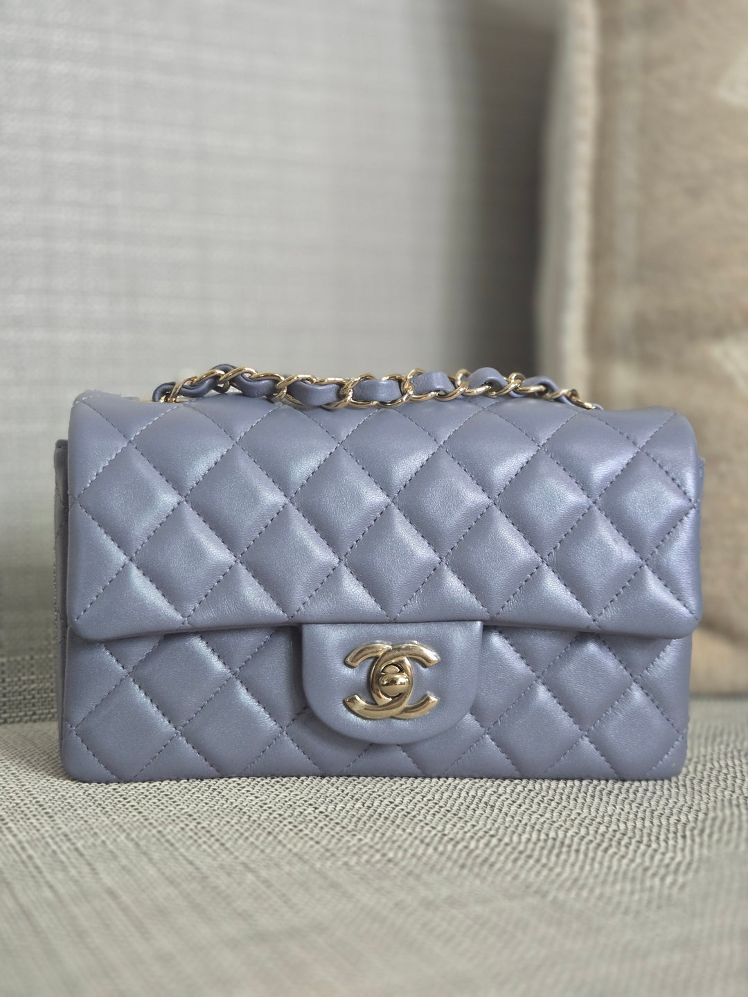 Chanel 22B Iridescent Light purple lambskin champagne GHW Mini Rectangular Flap Bag