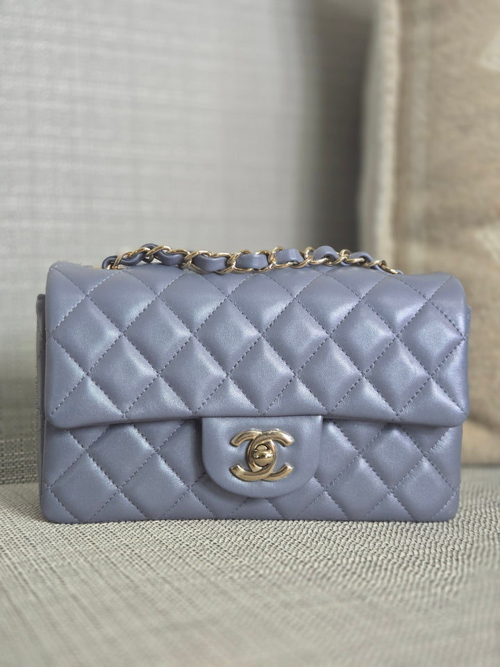 Chanel 22B Iridescent Light purple lambskin champagne GHW Mini Rectangular Flap Bag