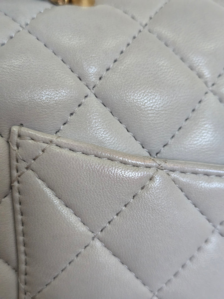 CHANEL 21A light Grey Lambskin Aged GHW Mini Rectangular Flap Bag with Top Handle