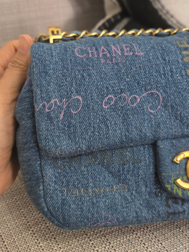 Chanel 22P Blue Denim Mood Flap Bag size Small with aged GHW