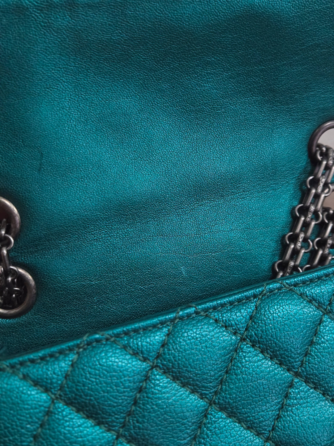 Chanel Series 28 Emerald Green Turquoise Calf skin 2.55 Reissue Mini Flap Bag with Ruthenium Hardwars