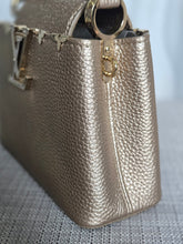 Load image into Gallery viewer, LOUIS VUITTON LV Metallic Taurillon Embellished Flower Crown Mini Capucines in Gold
