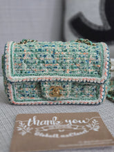 Load image into Gallery viewer, Chanel series 27 2018 Green/beige/Blue multicolour Tweed Mini Rectangular Flap Bag with Champagne GHW
