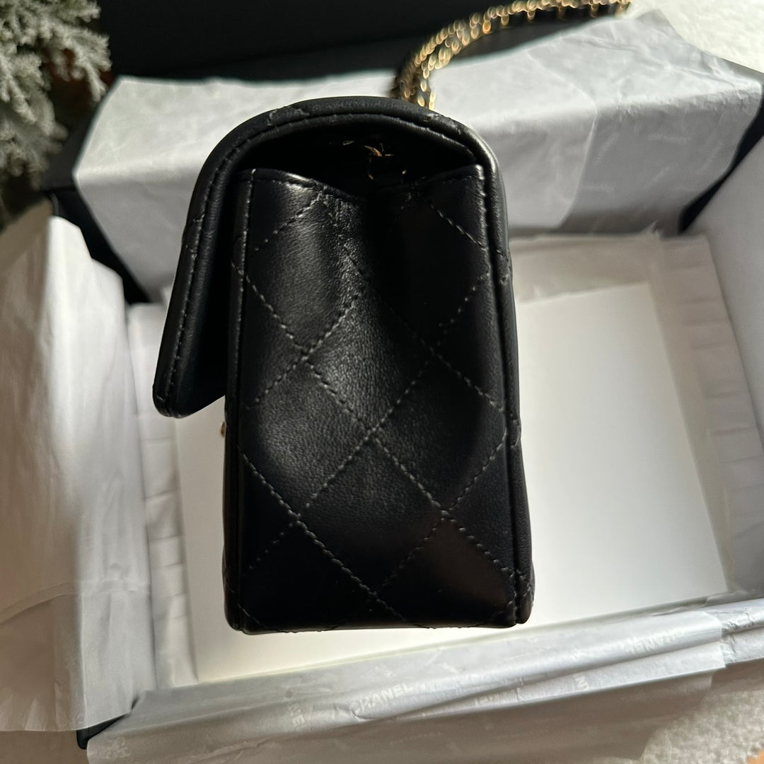 CHANEL Black Lambskin LGHW Mini Rectangular Flap Bag