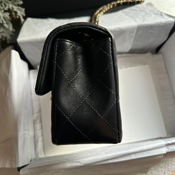 CHANEL Black Lambskin LGHW Mini Rectangular Flap Bag