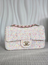 Load image into Gallery viewer, Chanel 25C 2025 Cruise Collection Multi-colored Tweed Champagne GHW Mini rectangular flap bag
