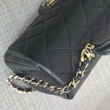 Load image into Gallery viewer, Chanel Black Lambskin Top Handle Mini Rectangular Flap Bag with Champagne GHW
