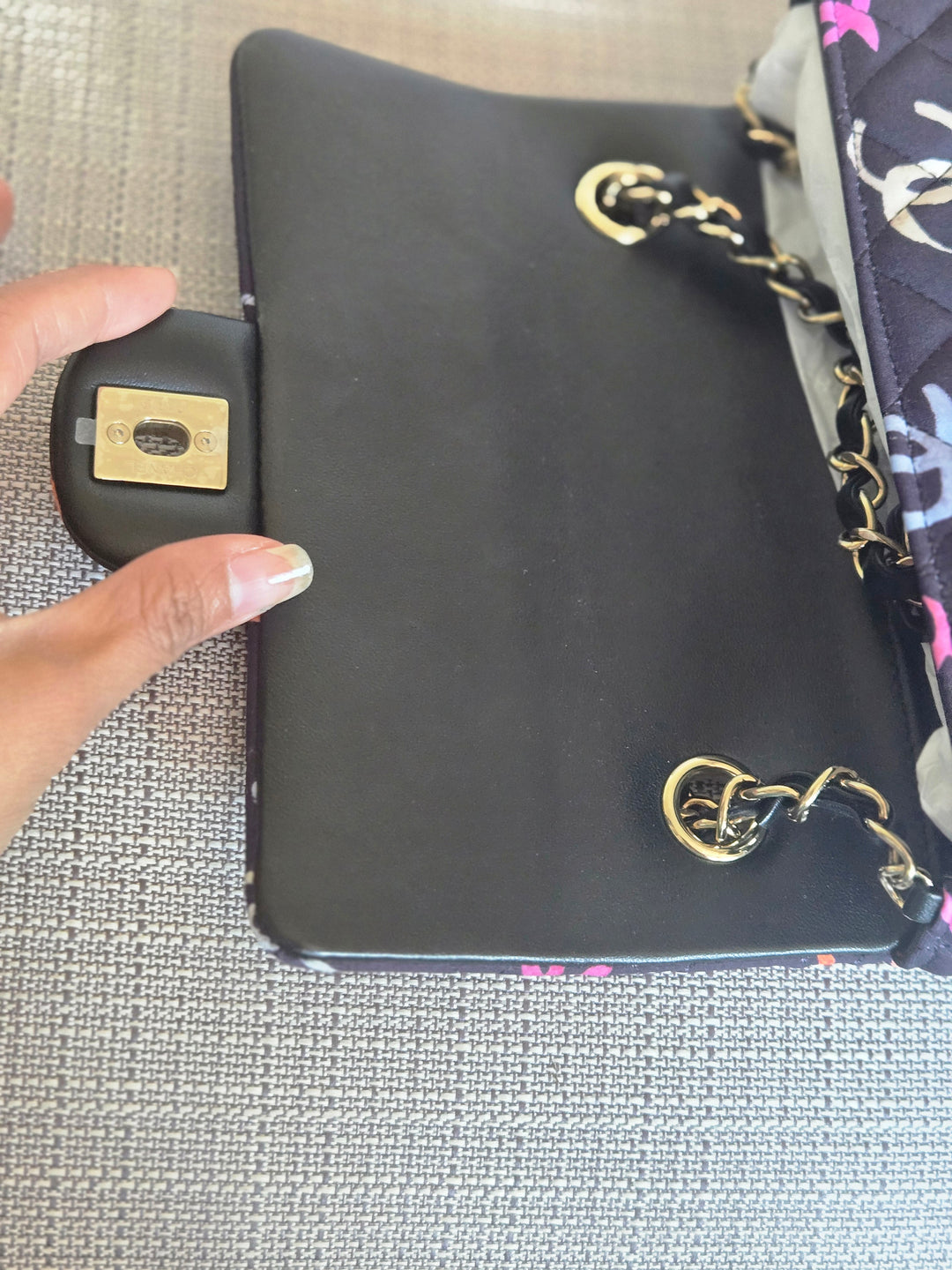 Chanel 24S collection Navy Multi color Jersey Mini Rectangular Flap Bag with Champagne GHW