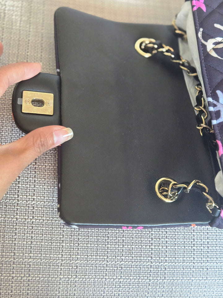 Chanel 24S collection Navy Multi color Jersey Mini Rectangular Flap Bag with Champagne GHW