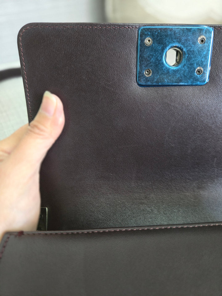 Chanel series 21 2015 Burgundy Lambskin Stingray Le Boy Flap Bag with RHW size Small