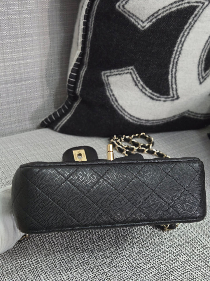 Chanel series 26 18B Collection Black Caviar Classic Mini Rectangular Flap Bag with champagne GHW