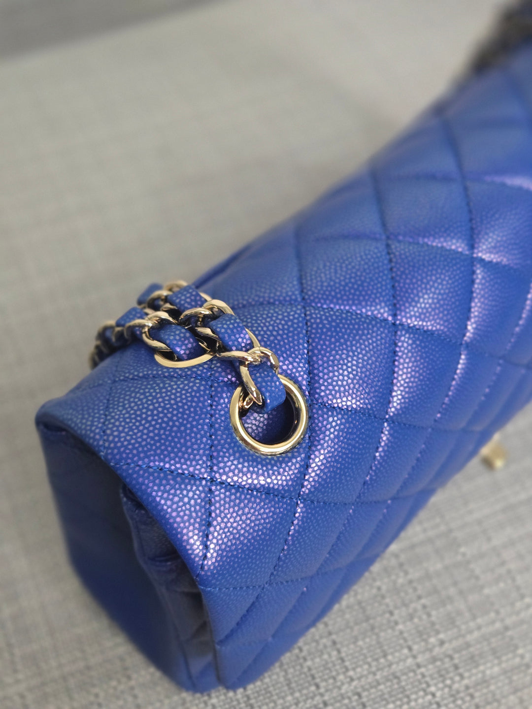Chanel series 31 Iridescent Cobalt Blue Caviar Medium ML Timeless Classic Double Flap Bag with Champagne GHW