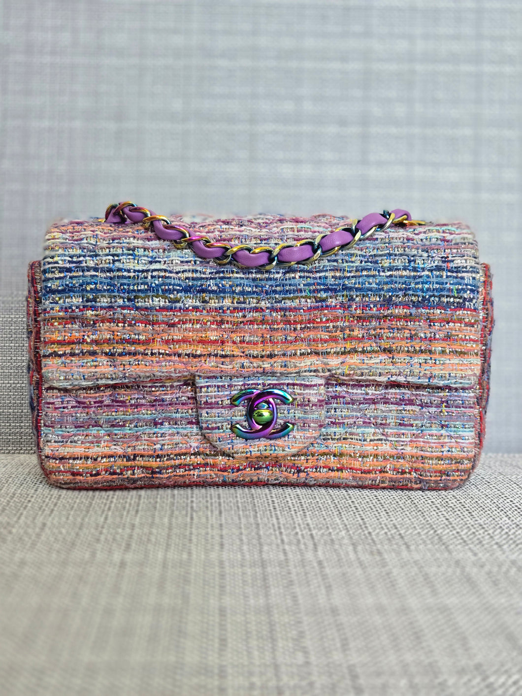 Chanel series 29 20S 2020 Collection Multi color tweed Mini Rectangular Flap Bag with Rainbow Mermaid hardware