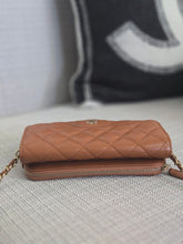 Load image into Gallery viewer, Chanel 2023 Caramel Brown Caviar Champagne GHW New Style Wallet on chain (WOC)
