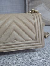 Load image into Gallery viewer, Chanel series 26 18A 2018 Fall/Winter Collection Iridescent Light Beige Chevron Caviar Le Boy Flap Bag size Small with Shiny GHW
