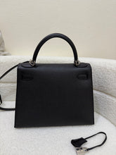 Load image into Gallery viewer, Hermes Kelly 28 in Black Noir Epsom Sellier Leather PHW Stamp R 2014
