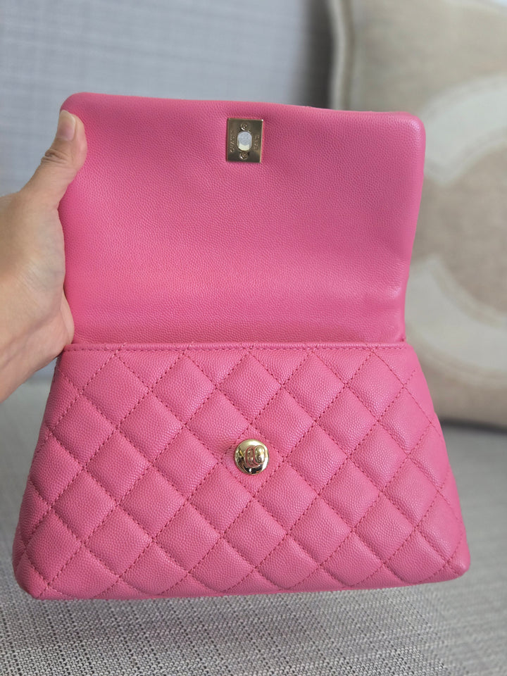 Chanel series 31 21P 2021 Pre Spring/Summer Collection Pink Caviar Coco Handle Flap Bag with Top Handle and Detachable Strap size Small
