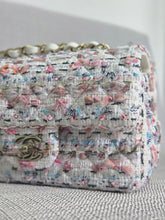 Load image into Gallery viewer, Chanel 23C 2022/2023 Cruise Collection Tweed Quilted Mini Rectangular Flap Bag in Ecru, Pink, Blue, and Green with Champagne GHW
