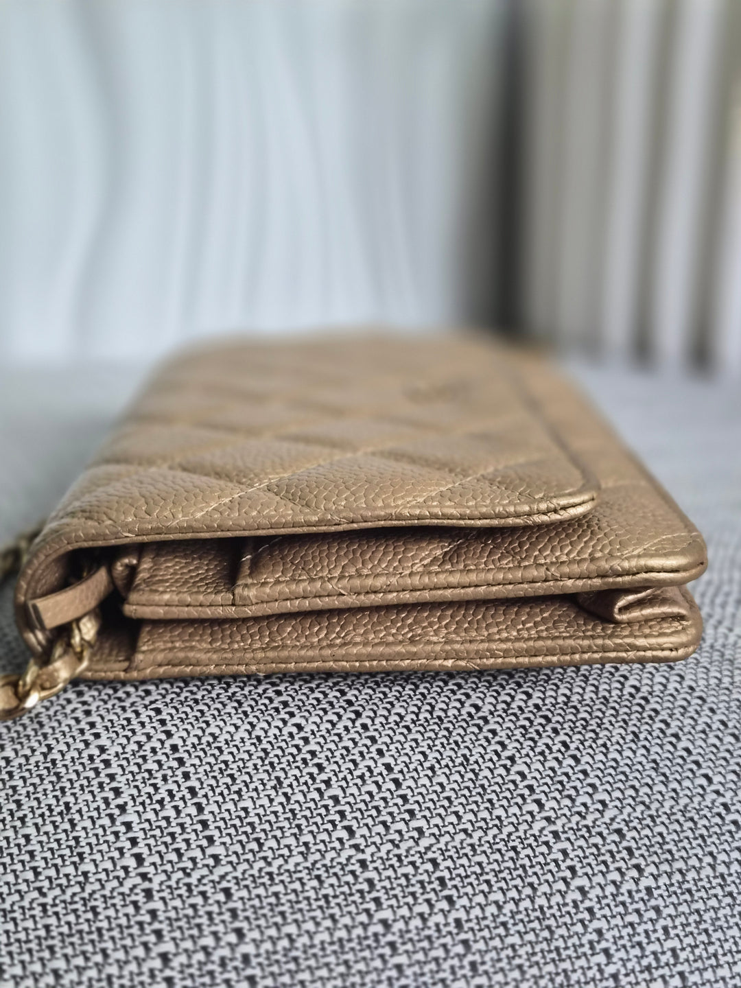 CHANEL series 20 2015 15B collection Gold Caviar Aged GHW Classic Wallet On Chain (WOC)