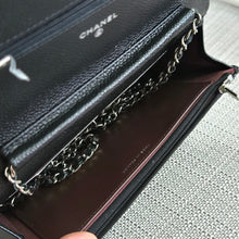 Load image into Gallery viewer, Chanel Black Caviar Classic Wallet on chain (WOC) with silver hardware
