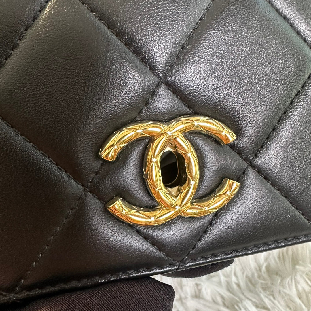 CHANEL Black Lambskin Trendy CC Flap Bag size SMALL with Non detachable Shoulder strap and LGHW 2023
