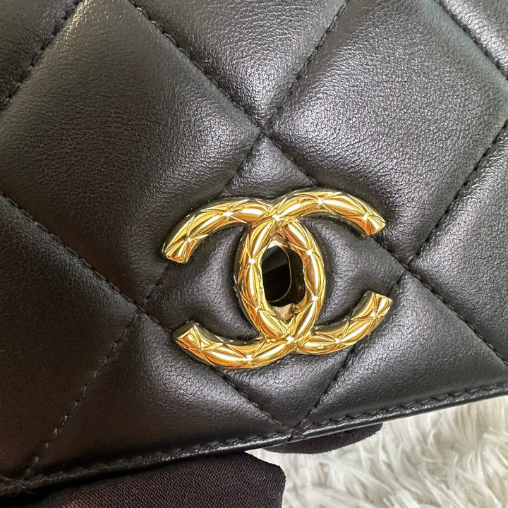 CHANEL Black Lambskin Trendy CC Flap Bag size SMALL with Non detachable Shoulder strap and LGHW 2023