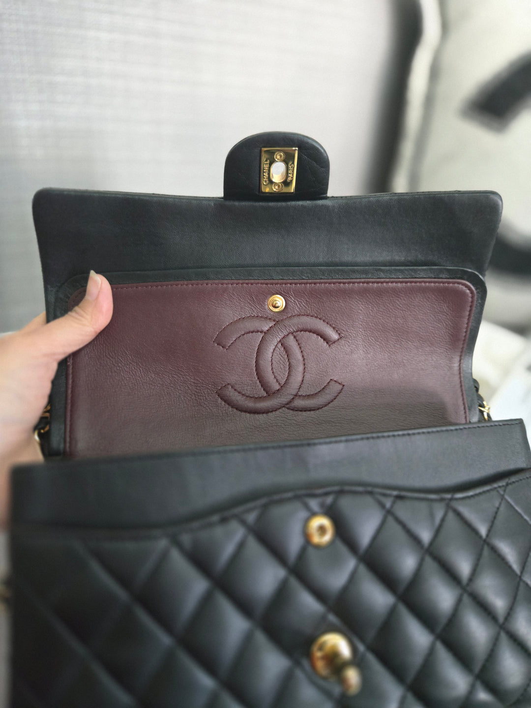 Chanel series 16 2012 Black Lambskin Medium ML Timeless Classic Double Flap Bag with GHW