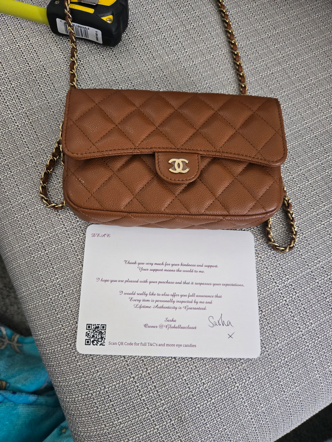 Chanel 2023 Caramel Brown Caviar Champagne GHW New Style Wallet on chain (WOC)
