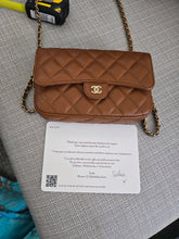Load image into Gallery viewer, Chanel 2023 Caramel Brown Caviar Champagne GHW New Style Wallet on chain (WOC)

