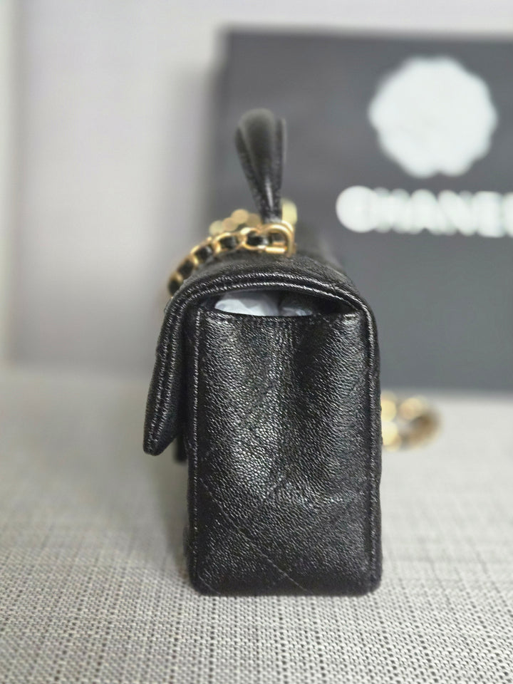 Chanel series 31 21S 2021 Collection Black Caviar Aged GHW Mini Rectangular Flap Bag with Top Handle