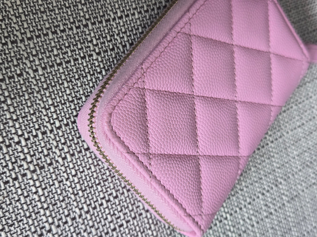 Chanel 23P collection 2023 Mauve undertone Pink Caviar Big Logo LGHW Zippy Coin Purse 2023 with mint green lining