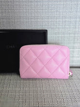 Load image into Gallery viewer, Chanel 23P collection 2023 Mauve undertone Pink Caviar Big Logo LGHW Zippy Coin Purse 2023 with mint green lining
