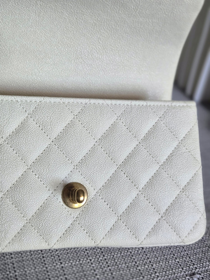 CHANEL 21S Series 31 White Caviar Aged GHW Top Handle Mini Rectangular Flap Bag
