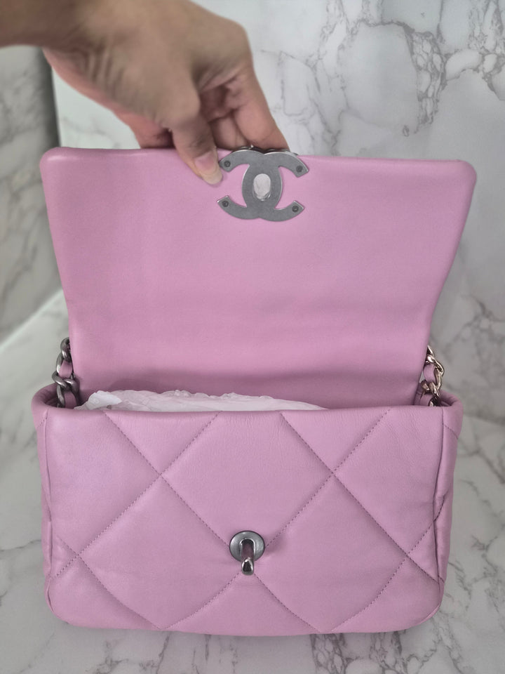 CHANEL 19 size Small in Pink Lambskin SHW 22B 2022 Flap Bag with Top Handle
