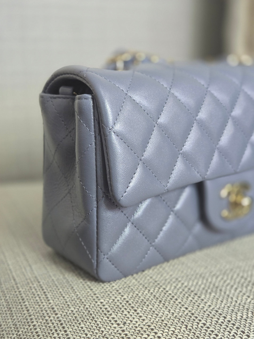 Chanel 22B Iridescent Light purple lambskin champagne GHW Mini Rectangular Flap Bag