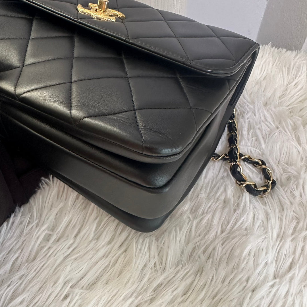 CHANEL Black Lambskin Trendy CC Flap Bag size SMALL with Non detachable Shoulder strap and LGHW 2023
