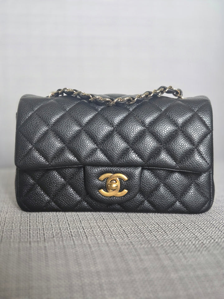 Chanel series 25 2018 Summer/Spring 18S Collection Pearly Dark Grey Caviar LGHW Mini Rectangular Flap Bag