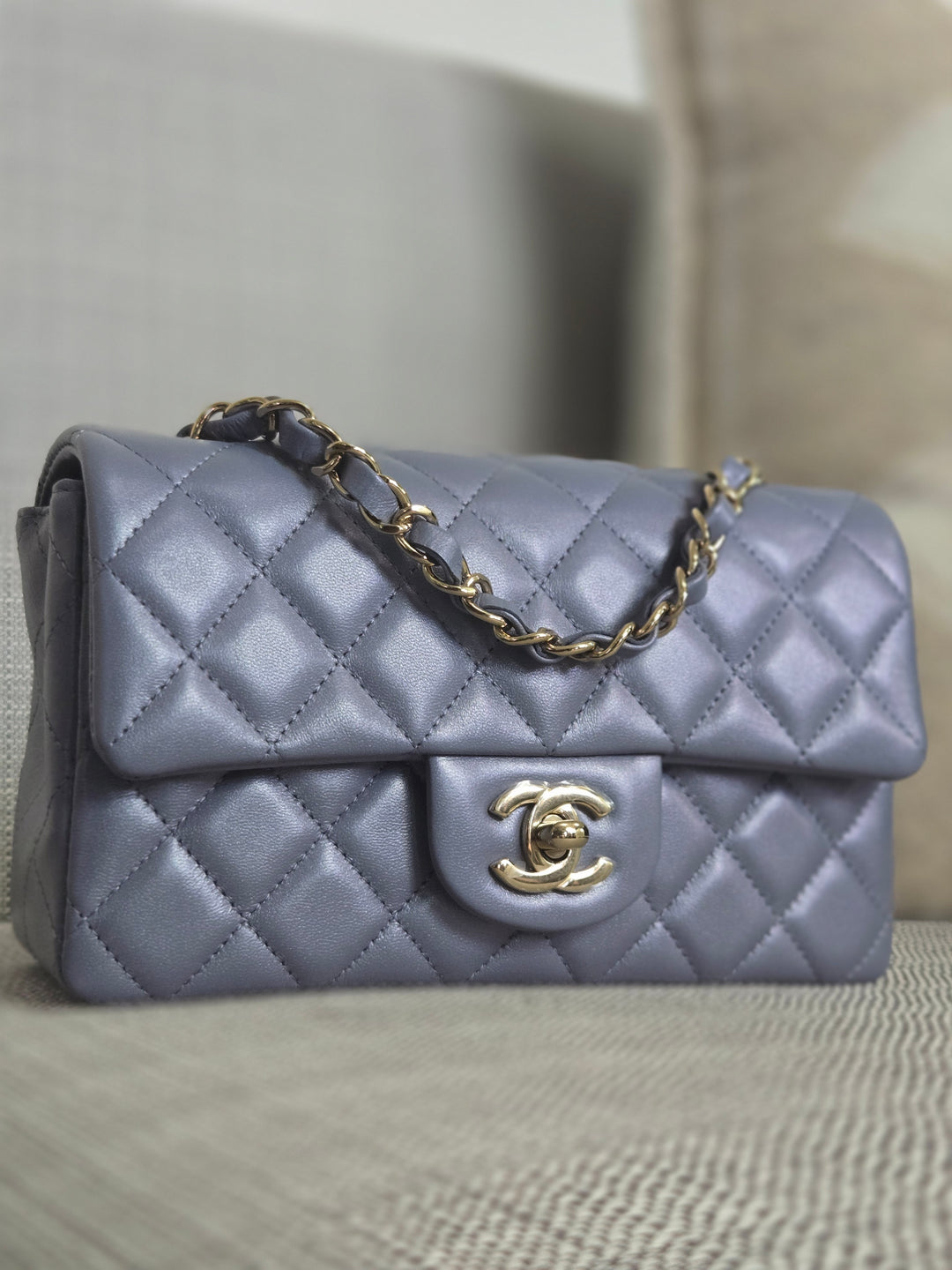 Chanel 22B Iridescent Light purple lambskin champagne GHW Mini Rectangular Flap Bag
