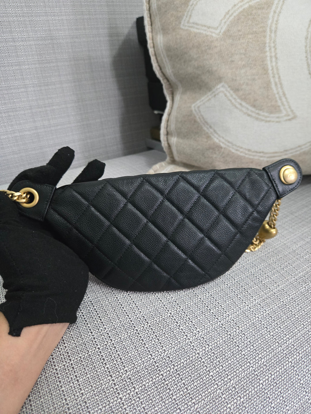 Chanel 24B 2024 Fall/Winter Black Caviar GHW Sweetheart Adjustable chain Waist Bag/Fanny Bag/Bum Bag