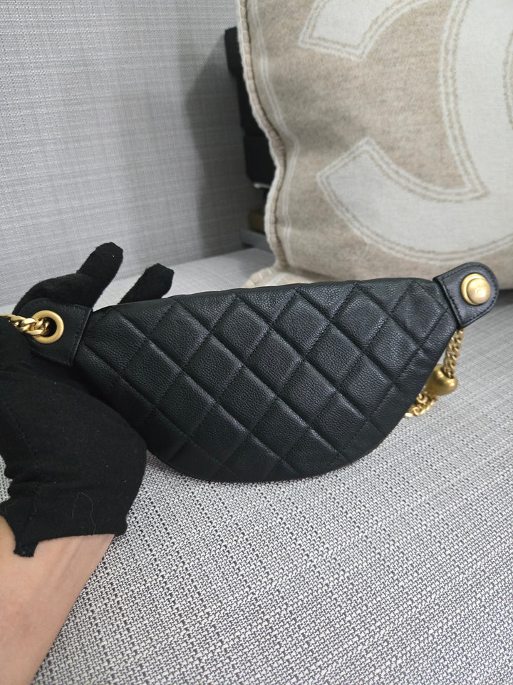 Chanel 24B 2024 Fall/Winter Black Caviar GHW Sweetheart Adjustable chain Waist Bag/Fanny Bag/Bum Bag